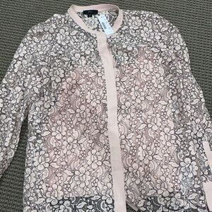J.Crew Pink and Black Floral Lace Top